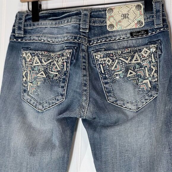 Miss Me Signature Cropped Jeans 25 Light Wash Bling Pocket JE8131C Inseam 23 - Picture 4 of 8